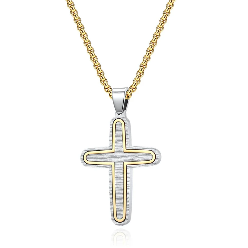 Stainless Steel Cross Charm Pendant Necklace Men Jewelry