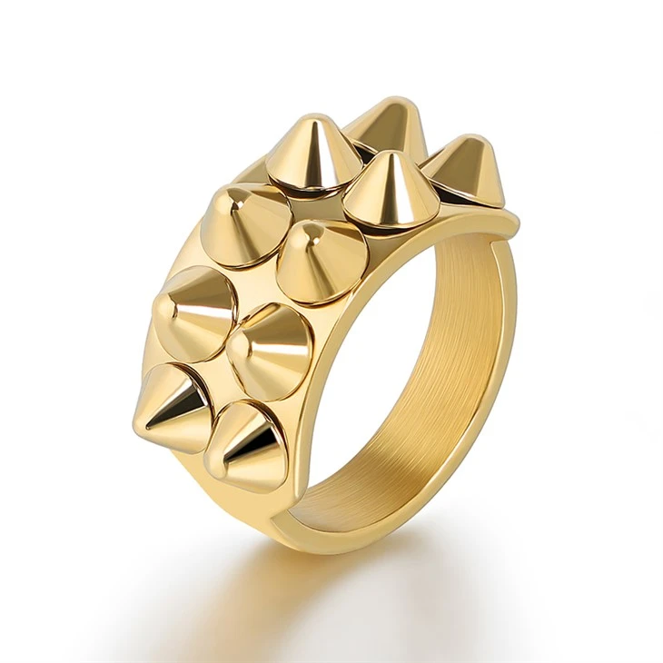 316L Stainless Steel PVD 18K Gold Wide Double Spike Ring – Wholesale & Customizable 316L Stainless Steel PVD 18K Gold Wide Double Spike Ring – Wholesale & Customizable