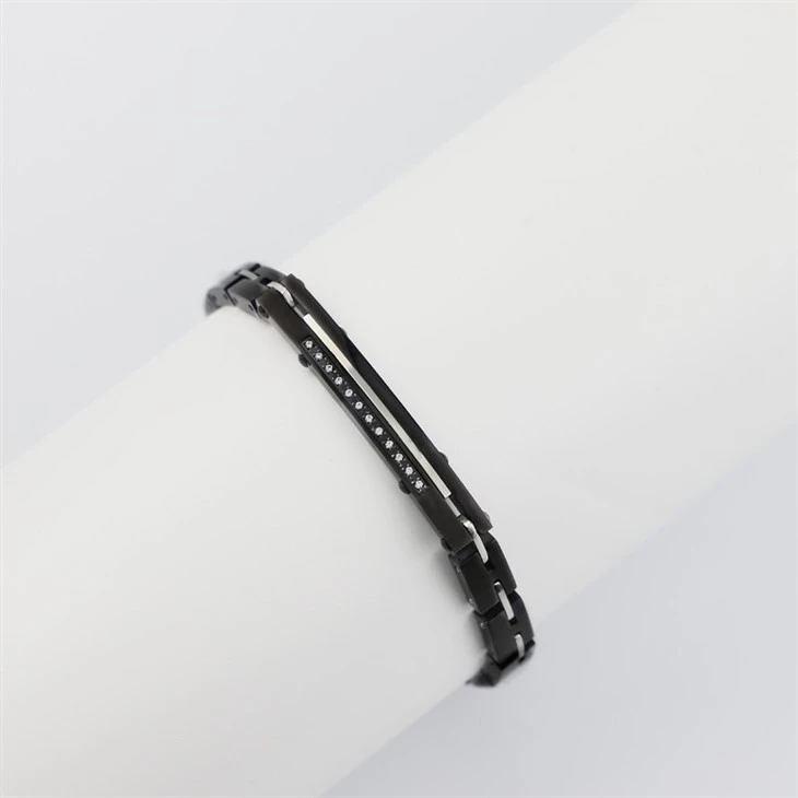 Black Stainless Steel & Ceramic Link Bracelet With Zircon Stones best