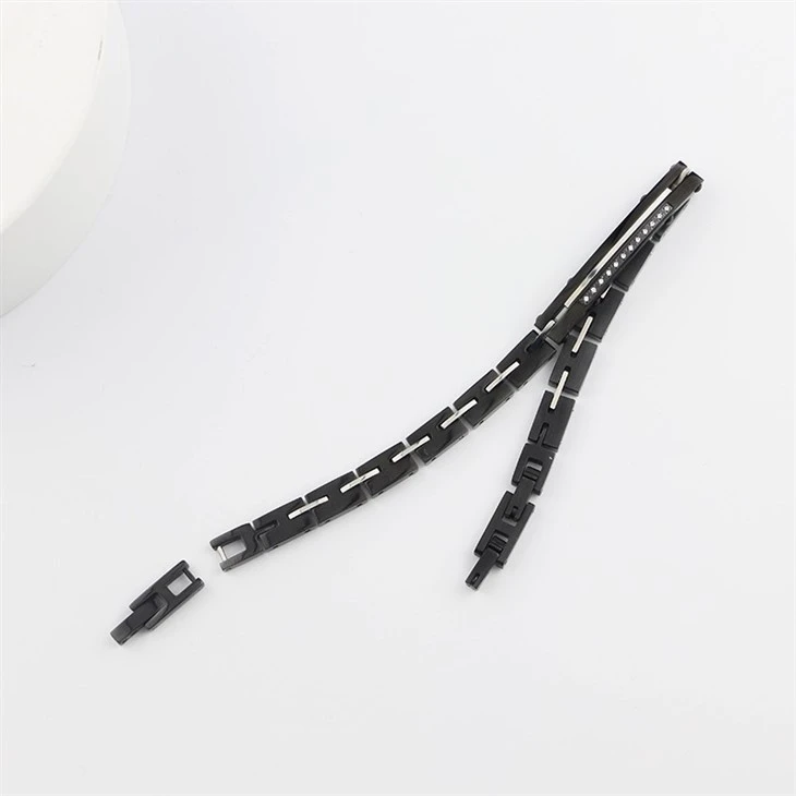 Black Stainless Steel & Ceramic Link Bracelet With Zircon Stones factory