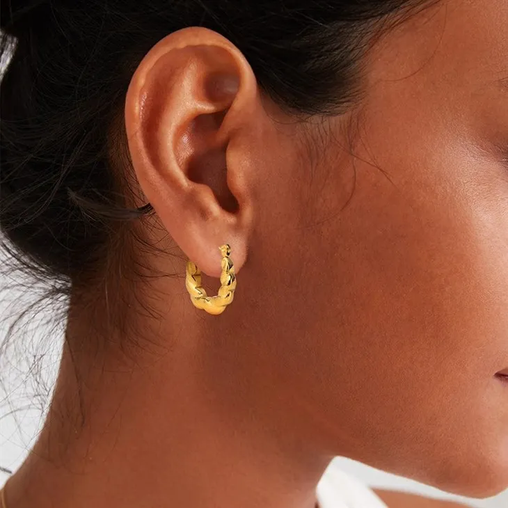 Stainless Steel PVD Plated Chunky Twisted Rope Hoop Earrings price