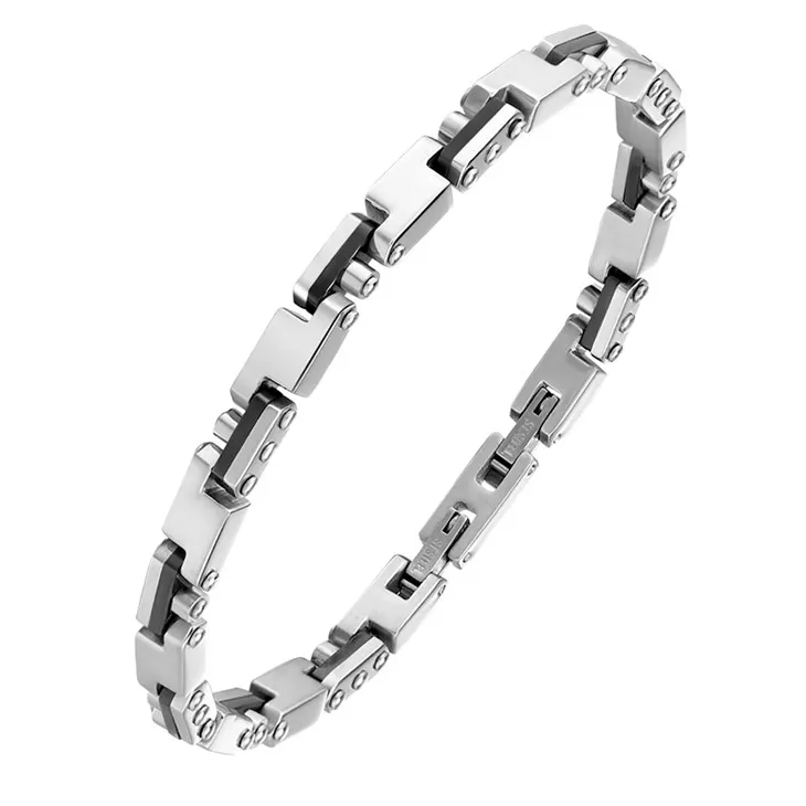 Ceramic Inlay Stainless Steel Link Bracelet For Men