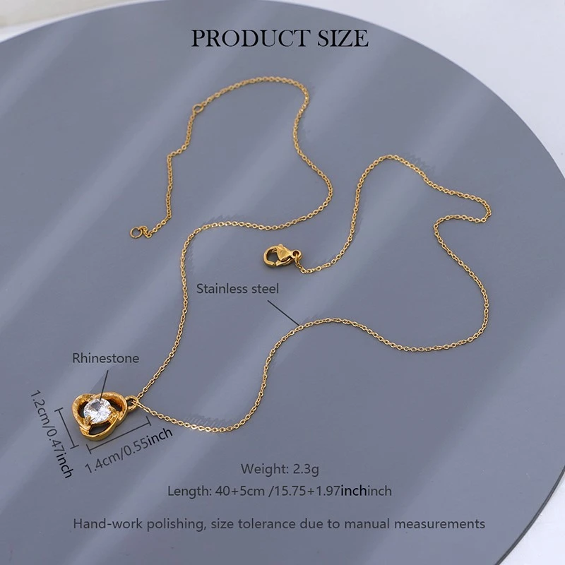 Stainless Steel Triple Loop Heart Rhinestone Pendant Necklace size detail Stainless Steel Triple Loop Heart Rhinestone Pendant Necklace size detail