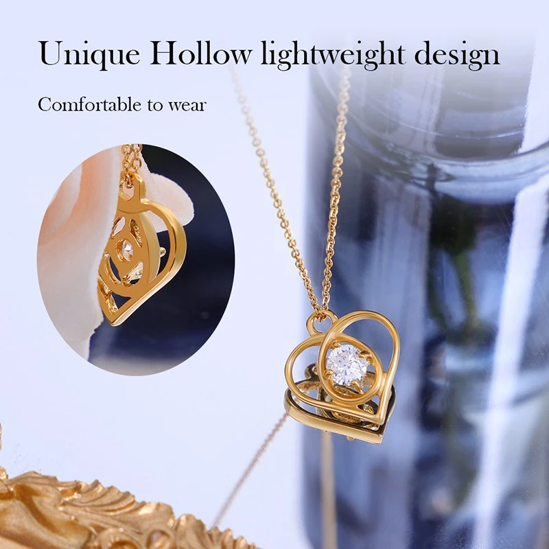 Stainless Steel Gold Heart Zircon Pendant Necklace detail pic Stainless Steel Gold Heart Zircon Pendant Necklace detail pic