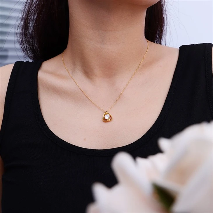 Stainless Steel Triple Loop Heart Rhinestone Pendant Necklace price